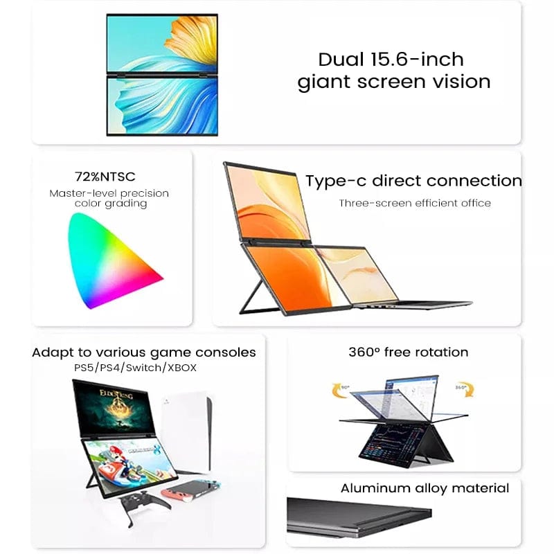 15.6 - Inch Dual Touch Screen Portable Monitor - 1080P FHD, 360° Flip External Display for PC, Laptop, Mac, Phone, Xbox, PS4/5, Switch - Homebound Essentials