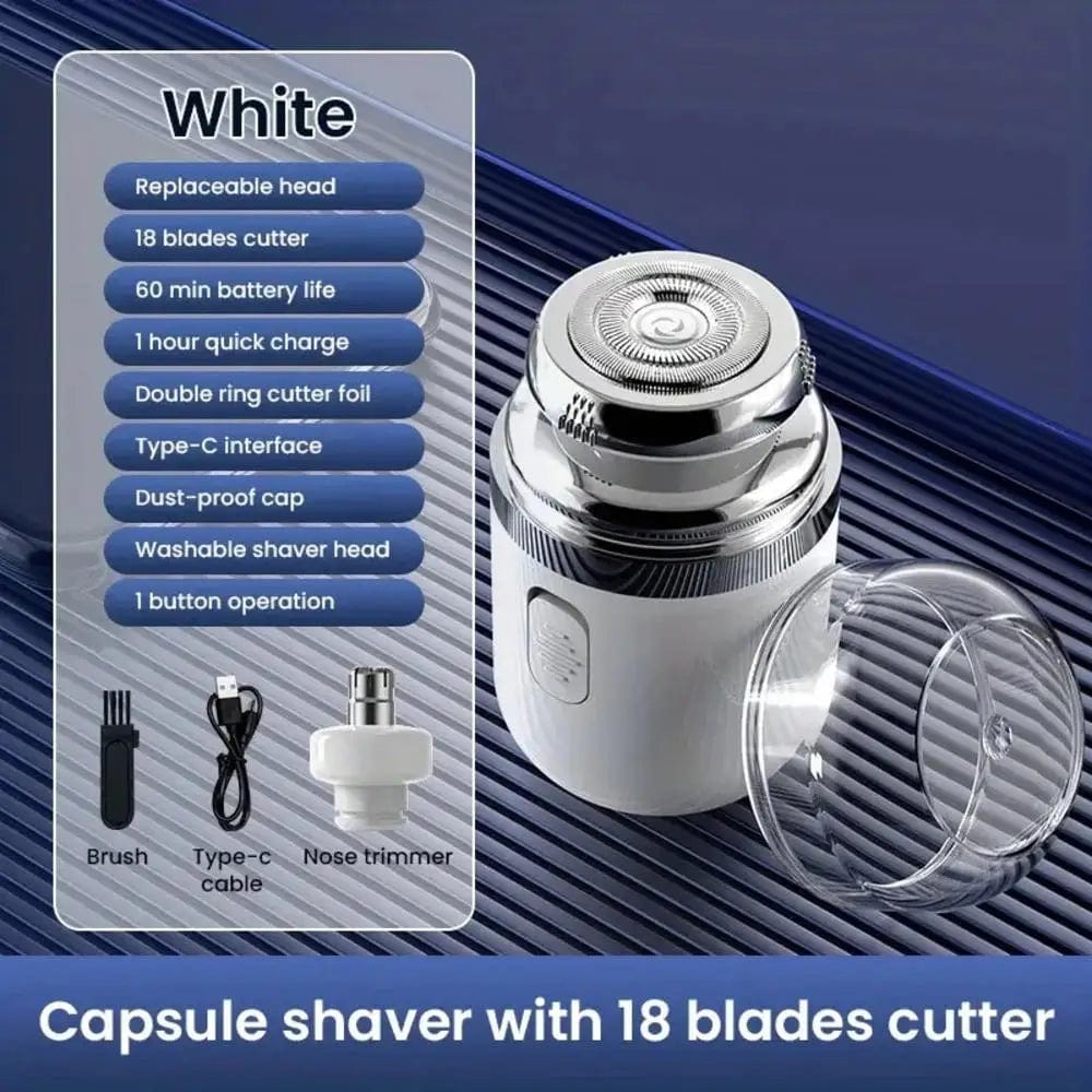 2 - in - 1 Mini Portable Electric Capsule Shaver | Nose Hair Trimmer: Rechargeable Beard Scraper Knife for Men's Travel Grooming - Homebound Essentials