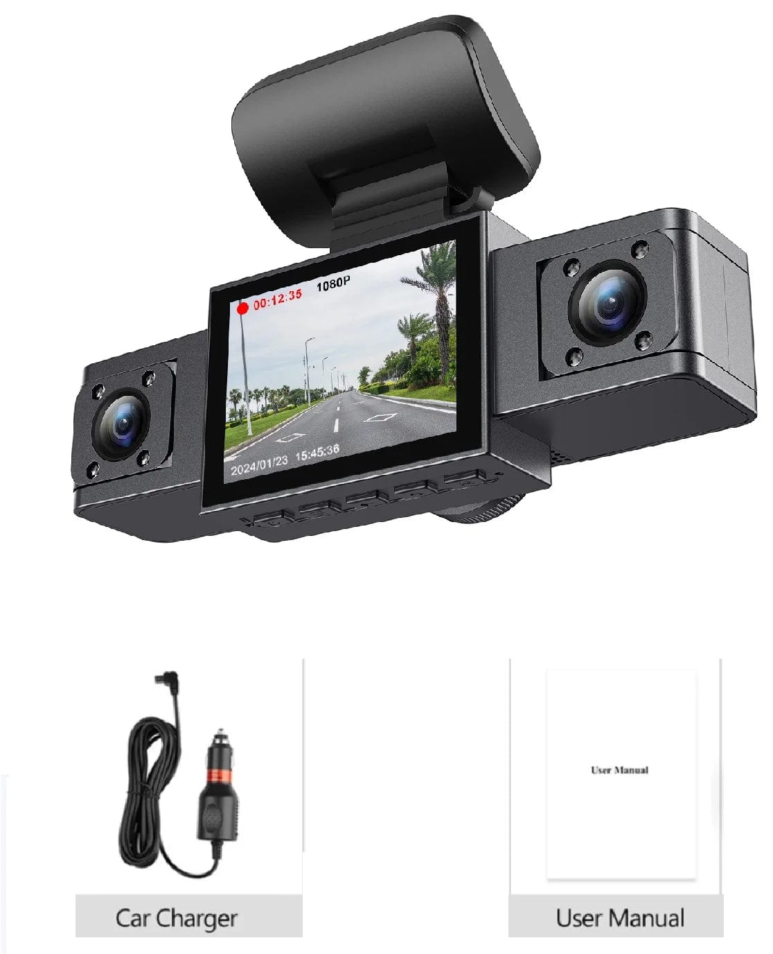 3 Channel Dash Cam Video Recorder - Triple Lens Car Camera with Rear View, DVR, and 24H Parking Monitor - Homebound Essentials