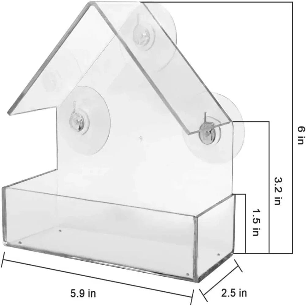 Acrylic Window Bird Feeder - Clear Glass Hanging Birdhouse with Suction Cup - Homebound Essentials