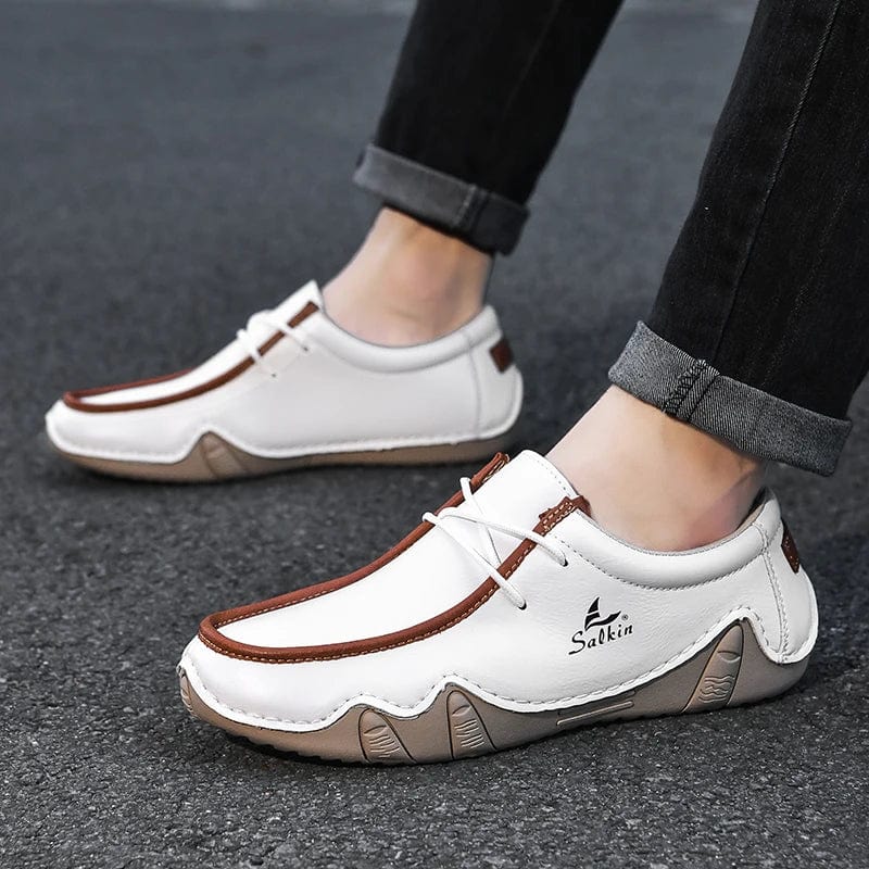 AutumnCraft Leather Loafers: Autumn Handmade Leather Casual Men's Sneakers: Fashionable Loafers, Breathable Low Top Flat Driving Shoes - Homebound Essentials