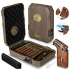 AWOTE Travel Cigar Humidor: Cedar Wood with Lighter, V - Cut Cigar Cutter, Humidifier|Hygrometer - Homebound Essentials