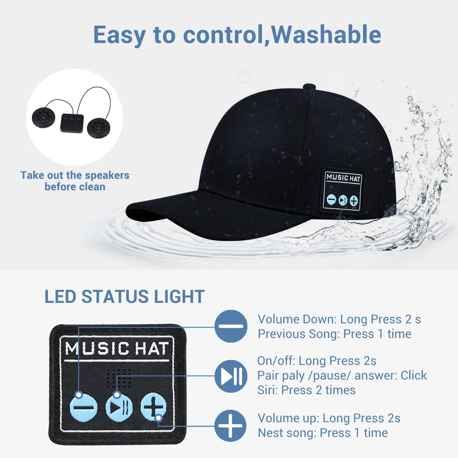 Bluetooth Speaker Baseball Cap - Adjustable Hat with Mic for Wireless Music and Calls - Homebound Essentials