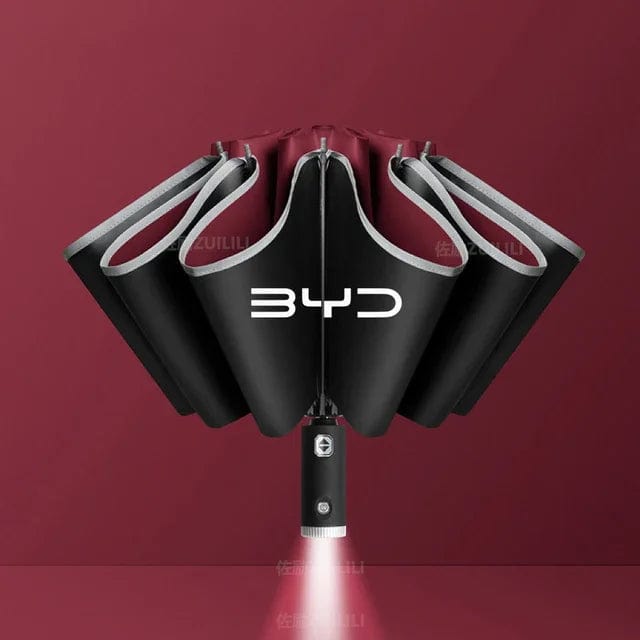 BYD AutoShield: Reflective Stripe Windproof Umbrella with LED Light - Homebound Essentials