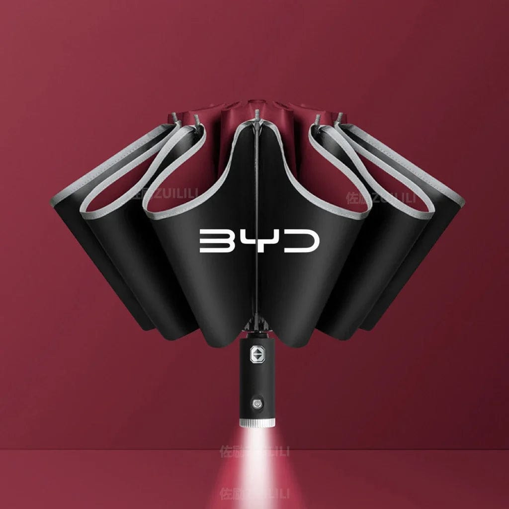 BYD AutoShield: Reflective Stripe Windproof Umbrella with LED Light - Homebound Essentials