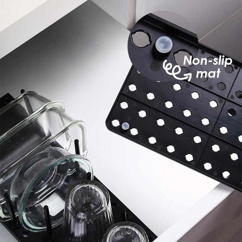 Expandable Kitchen Drawer Organizer Peg Board - Homebound Essentials