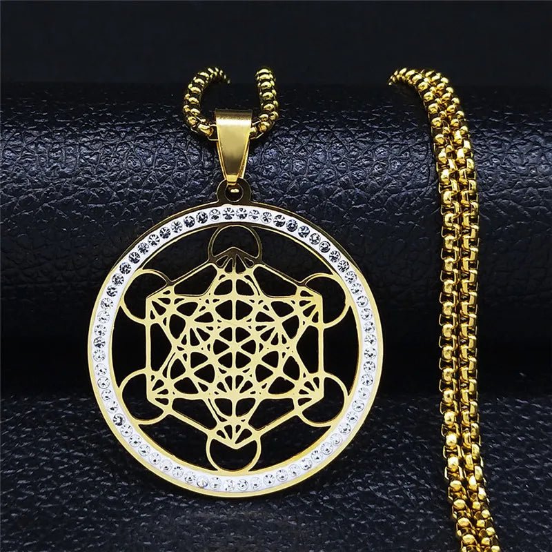 Flower of Life Stainless Steel Chakras Chain Necklace – Metatron Cube Sacred Geometry Jewelry - Homebound Essentials