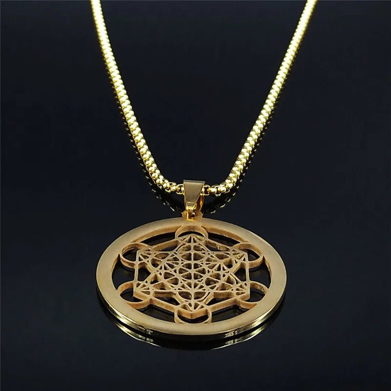 Flower of Life Stainless Steel Chakras Chain Necklace – Metatron Cube Sacred Geometry Jewelry - Homebound Essentials