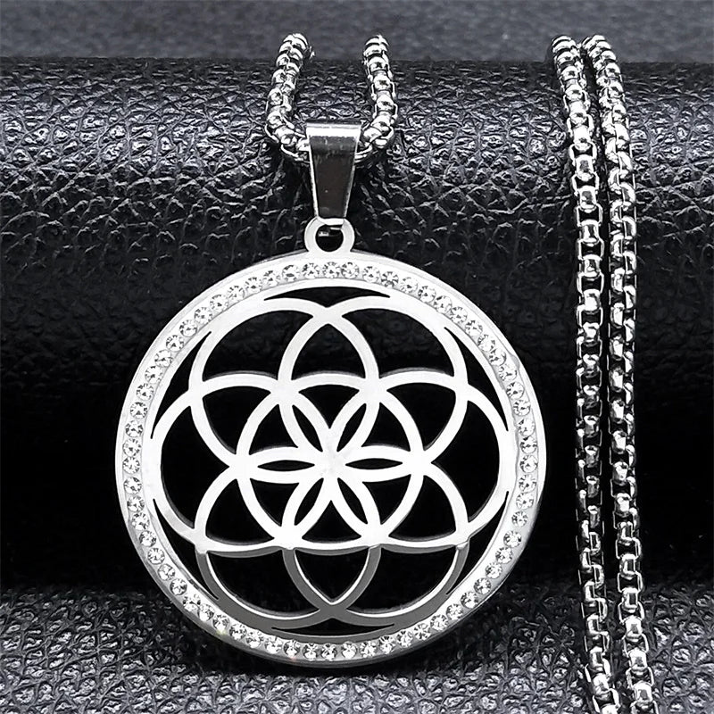 Flower of Life Stainless Steel Chakras Chain Necklace – Metatron Cube Sacred Geometry Jewelry - Homebound Essentials