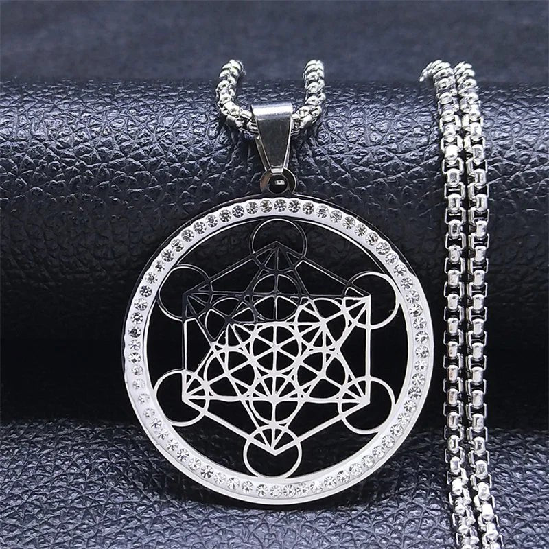 Flower of Life Stainless Steel Chakras Chain Necklace – Metatron Cube Sacred Geometry Jewelry - Homebound Essentials