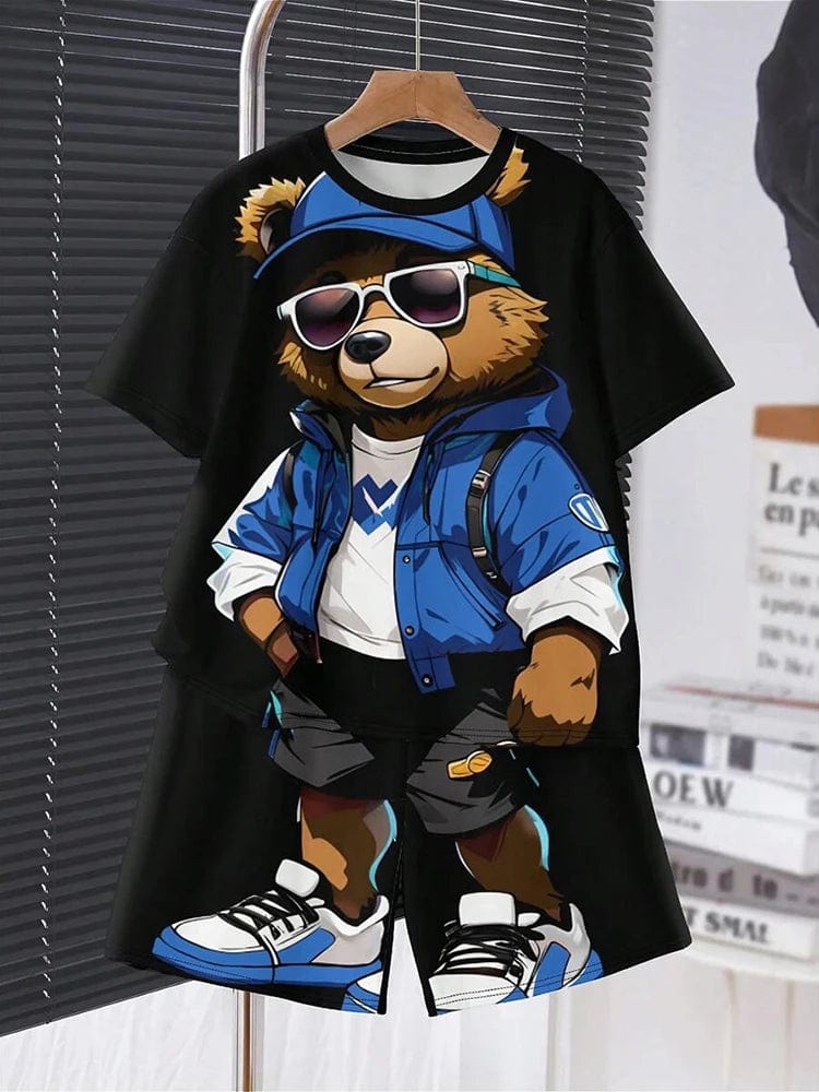 Funny Bear Harajuku T-Shirt for Men - Summer Loose Fit Short Sleeve Couple Suit - Homebound Essentials