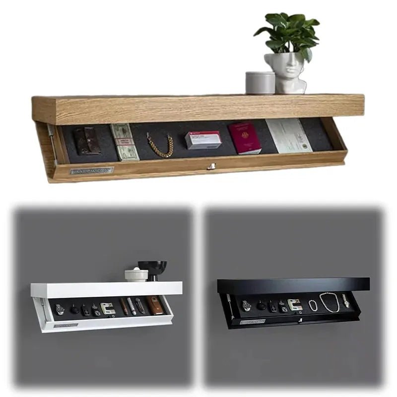 Hidden Shelf with Secret Compartment - Floating Wall Shelf with Concealed Storage for TV Remote & More - Homebound Essentials