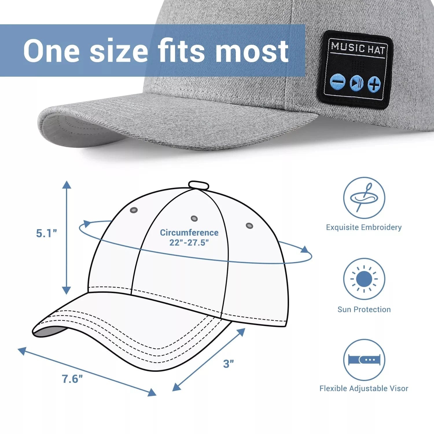 HomeBound Essentials Bluetooth Speaker Baseball Cap - Adjustable Hat with Mic for Wireless Music and Calls