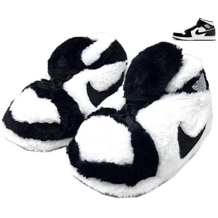 HomeBound Essentials Panda Black / 6 (28-31 cm in length) Comfy Jordan Plush Sneaker Slipper Dunks