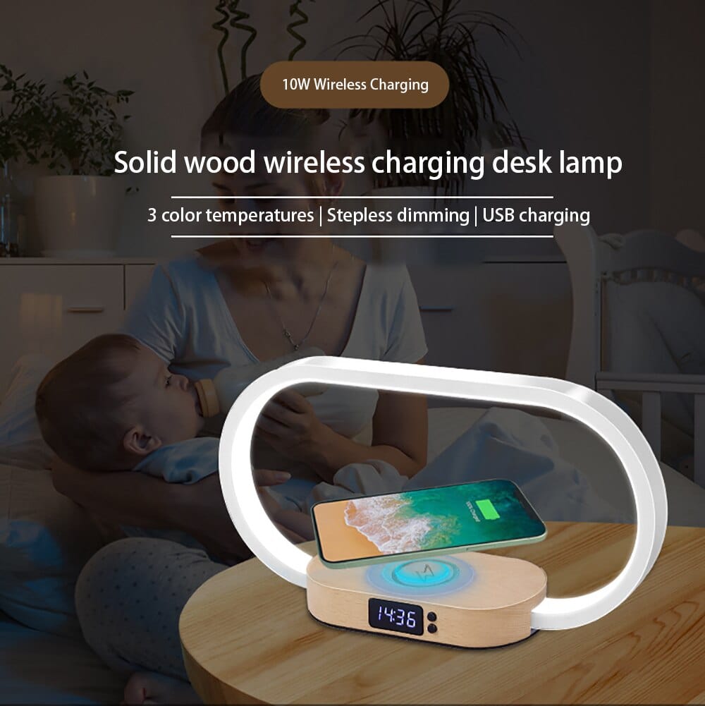 HomeBound Essentials Creative Fast Wireless Charging Touch Wooden Night Lamp