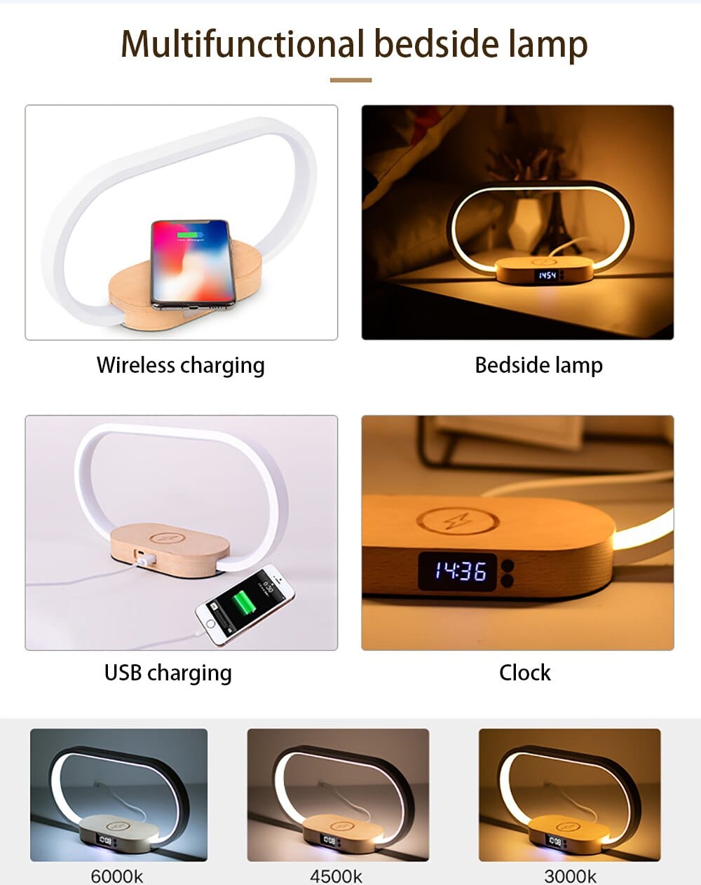 HomeBound Essentials Creative Fast Wireless Charging Touch Wooden Night Lamp