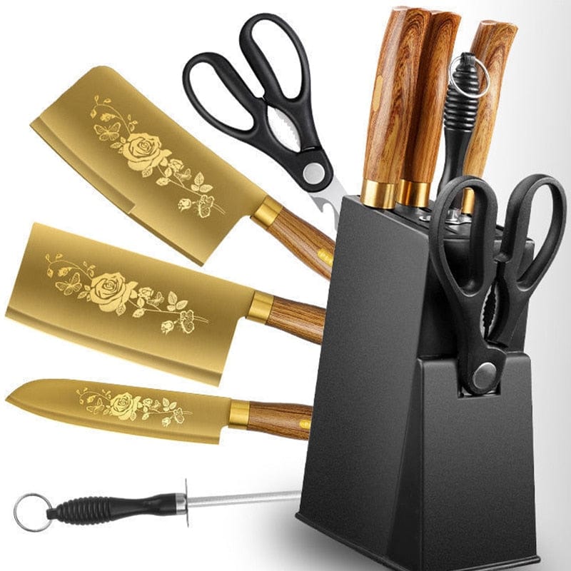 HomeBound Essentials Designer Gold Stainless Steel Kitchen Knife Kit