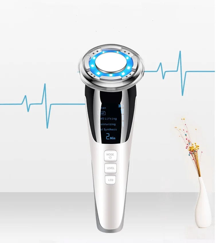 HomeBound Essentials White With Black FacePhoton - RF EMS Mesotherapy Led Microcurrent Ultrasonic Vibration Face Lifting Massager