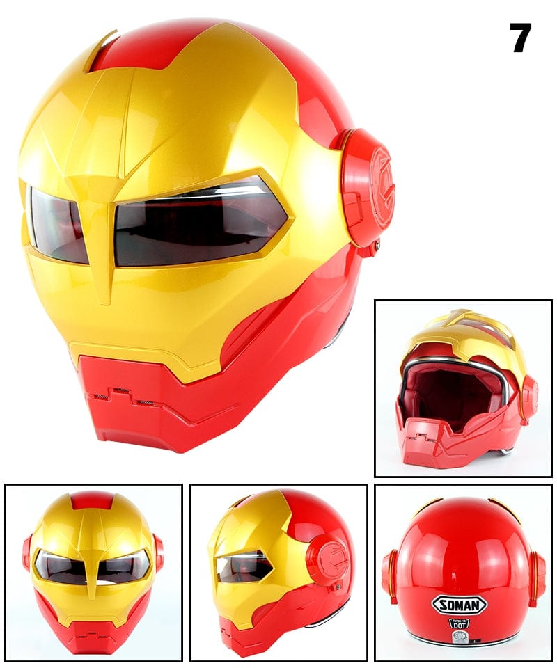 HomeBound Essentials Flip-Open Retro Iron Man Motorcycle Helmet (Limited Edition)
