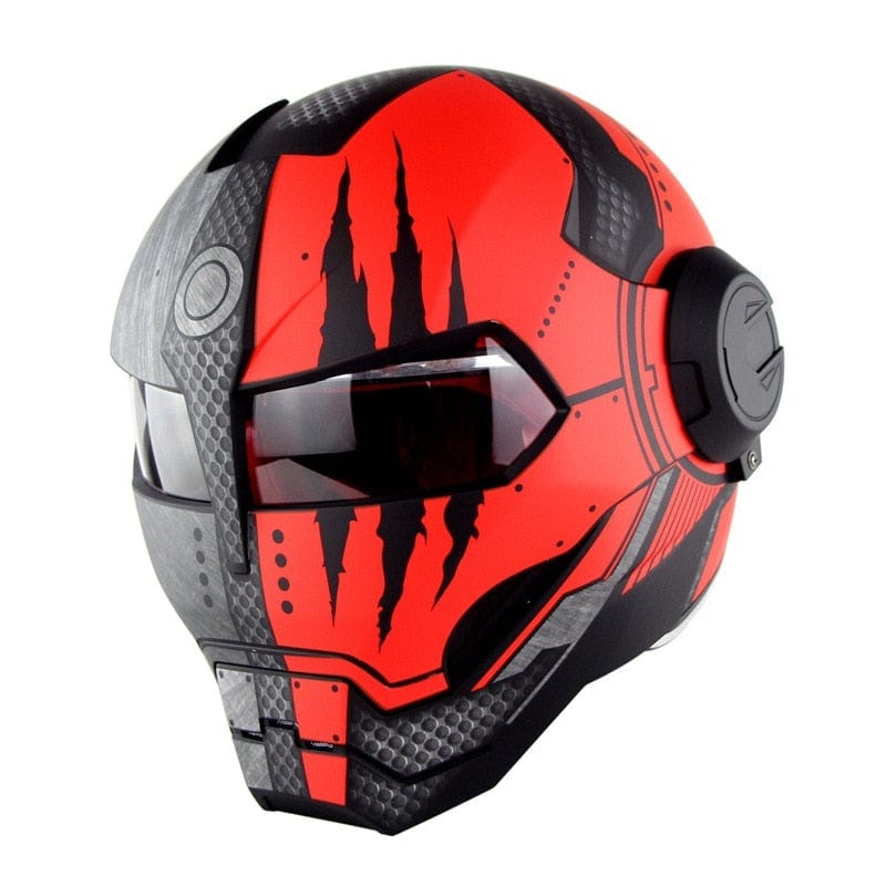 HomeBound Essentials Red Flame / M Flip-Open Retro Iron Man Motorcycle Helmet (Limited Edition)