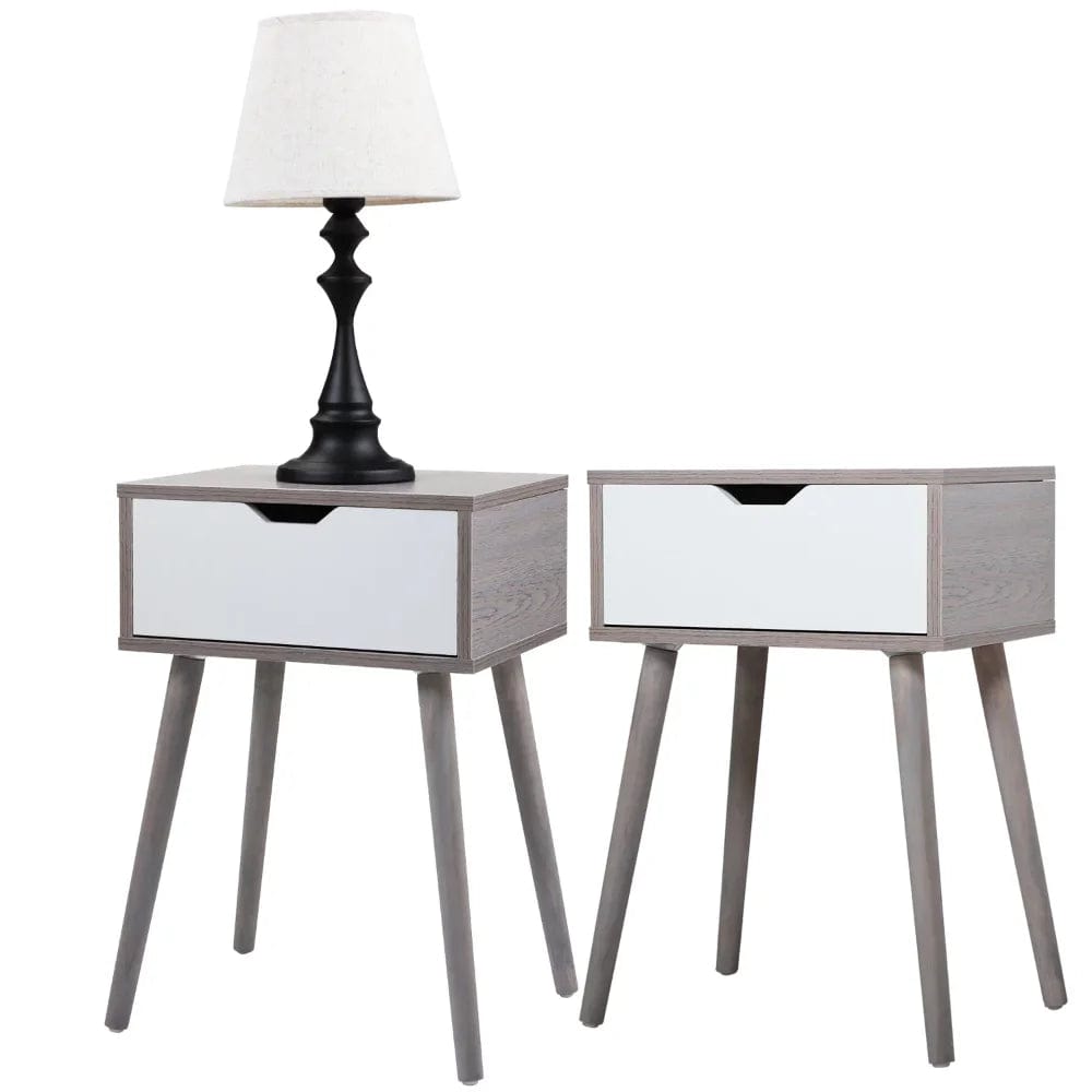HomeBound Essentials L Set of 2 Wood Nightstand with Storage Drawer & Solid Wood Leg,  Bedside Tables Furniture  Nightstand