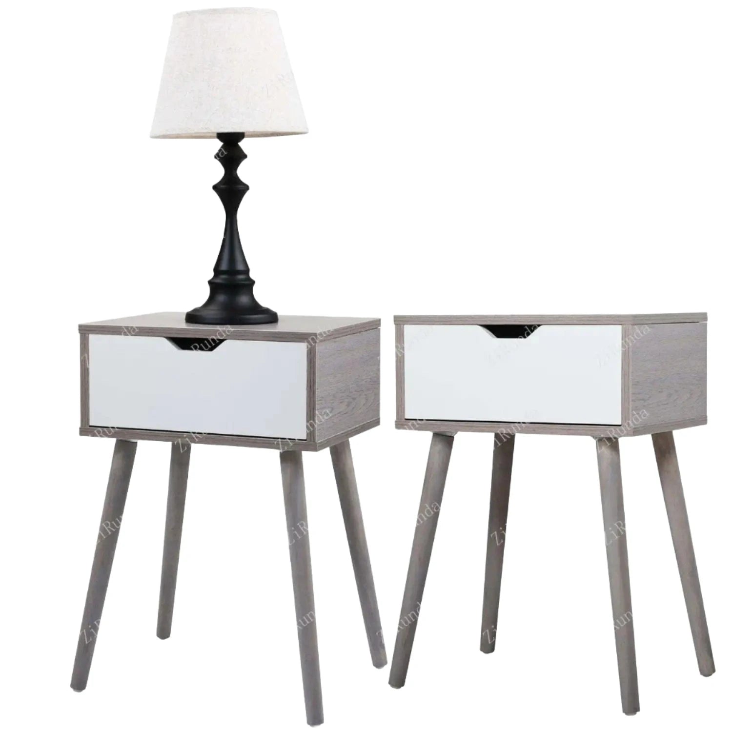 HomeBound Essentials Grey white L Set of 2 Wood Nightstand with Storage Drawer & Solid Wood Leg,  Bedside Tables Furniture  Nightstand