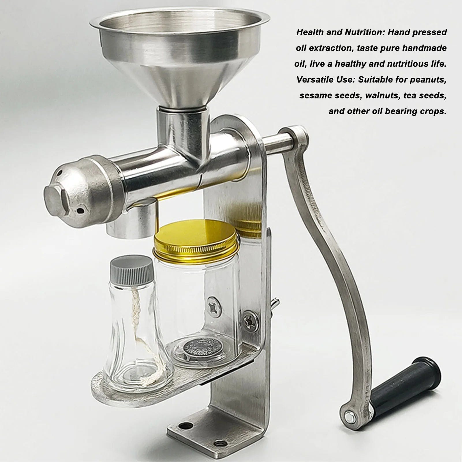 HomeBound Essentials Manual Oil Press Machine - Stainless Steel Cold and Hot Press Oil Maker for Nuts & Seeds