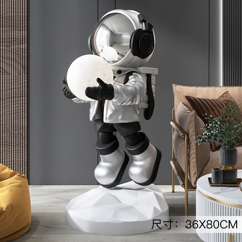 HomeBound Essentials Silver Modern Artistic Crafted Astronaut Statue Sculpture