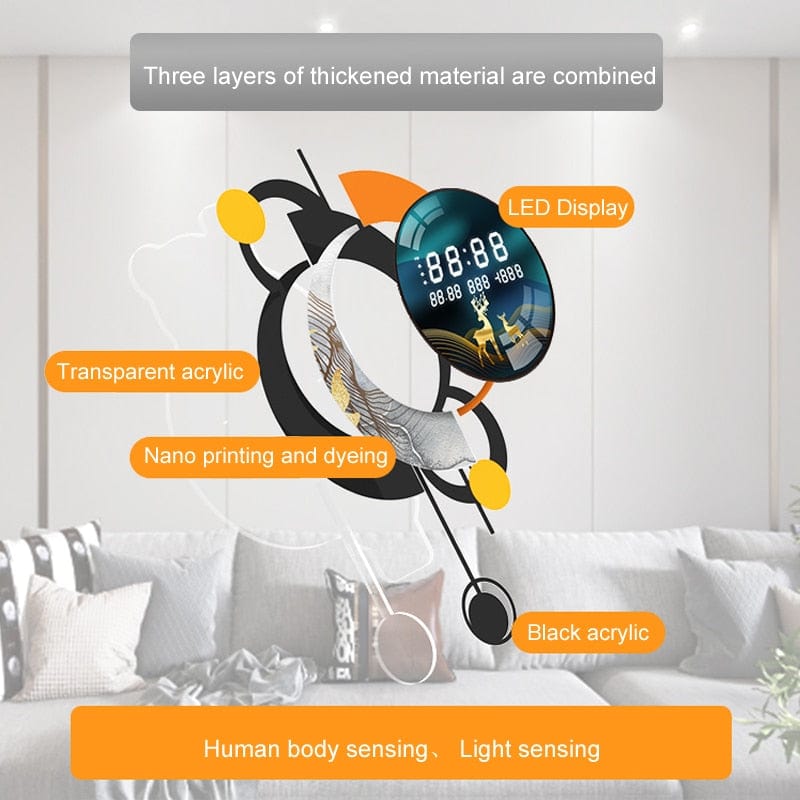 HomeBound Essentials Modern Led Digital 3D Luminous Creative Wall Clock