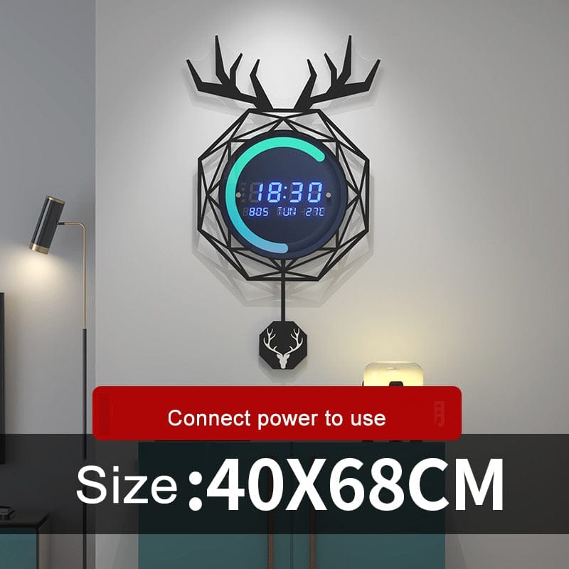 HomeBound Essentials Bull Antler Modern Led Digital 3D Luminous Creative Wall Clock