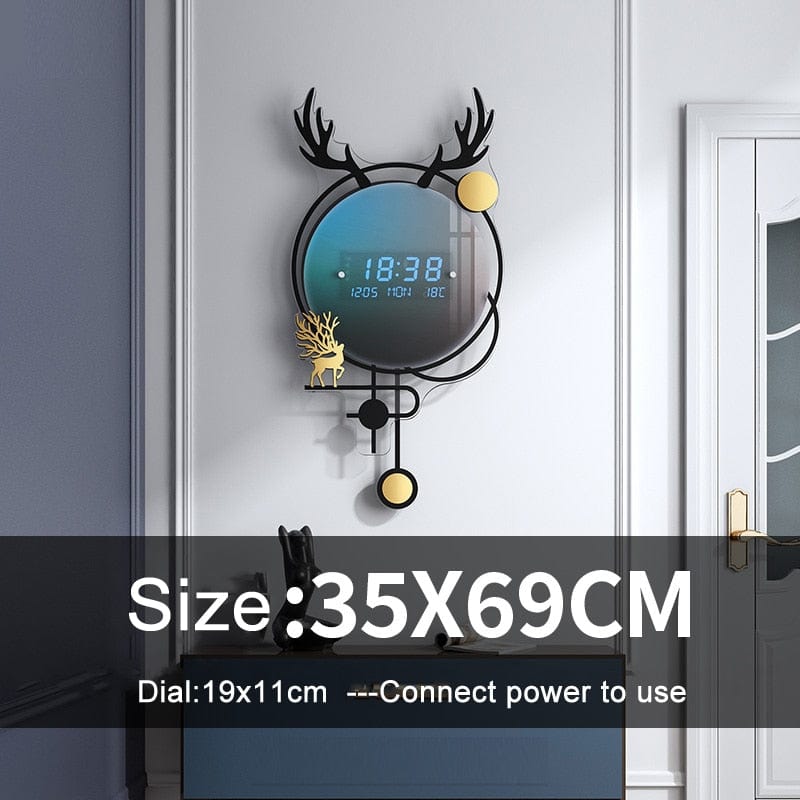 HomeBound Essentials Deer Antler Modern Led Digital 3D Luminous Creative Wall Clock