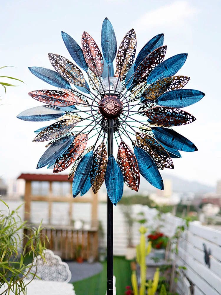 HomeBound Essentials Outdoor Windmill Decor - Solar Lights Garden Art Spinner Weather Vane Ornament
