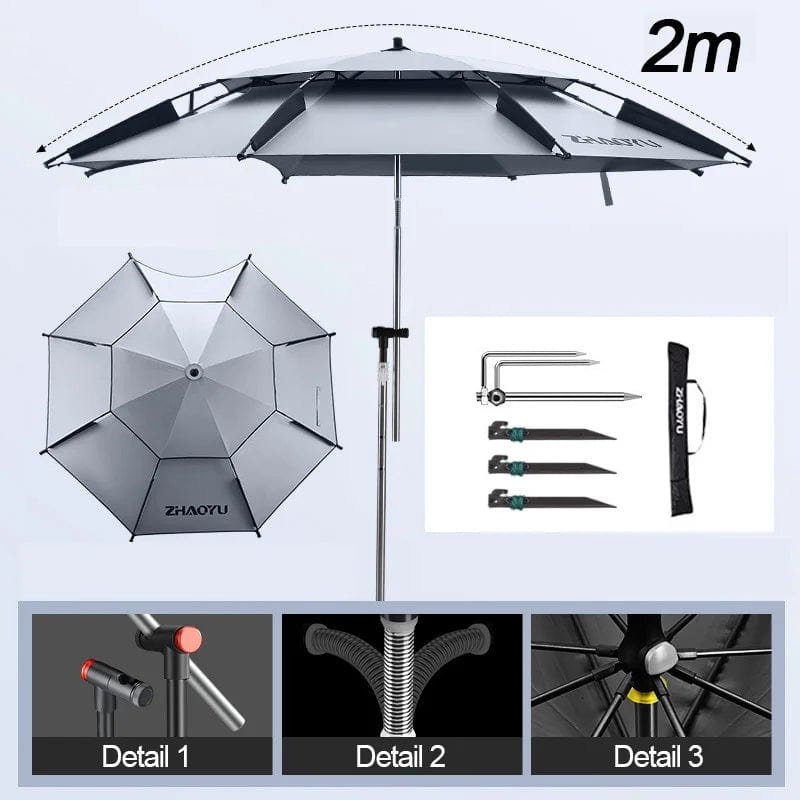 HomeBound Essentials Type A 2.0M ProFish Umbrella 2.0/2.2/2.4/2.6M: Upgraded Adjustable Big Umbrella with Double Thickened Layer, Folding Beach Umbrella Parasol for Outdoor Fishing