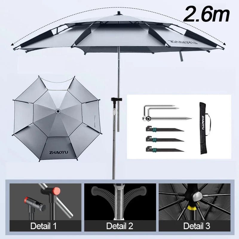HomeBound Essentials Type D 2.6M ProFish Umbrella 2.0/2.2/2.4/2.6M: Upgraded Adjustable Big Umbrella with Double Thickened Layer, Folding Beach Umbrella Parasol for Outdoor Fishing