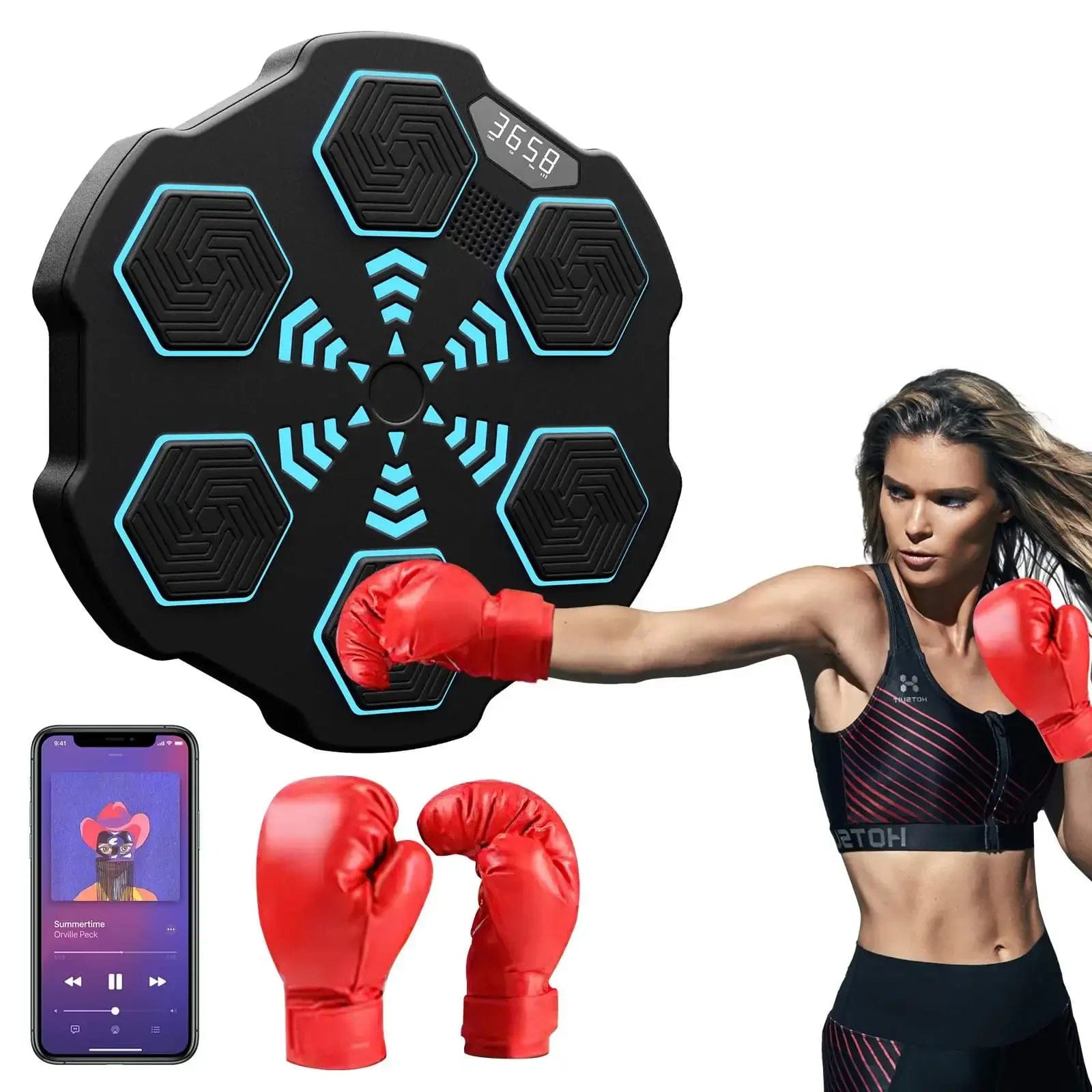 HomeBound Essentials RhythmStrike: LED Music Boxing Machine with Gloves