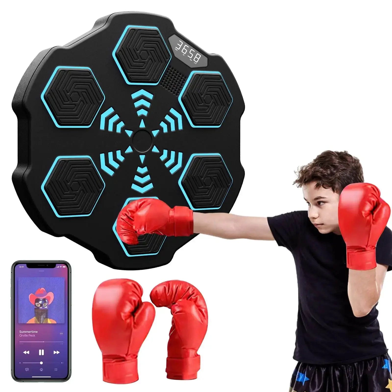 HomeBound Essentials with kids gloves RhythmStrike: LED Music Boxing Machine with Gloves