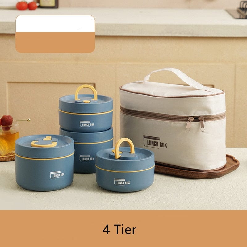HomeBound Essentials blue 4Tier lunch bag Stainless Steel Thermal Insulated Lunch Box Containers