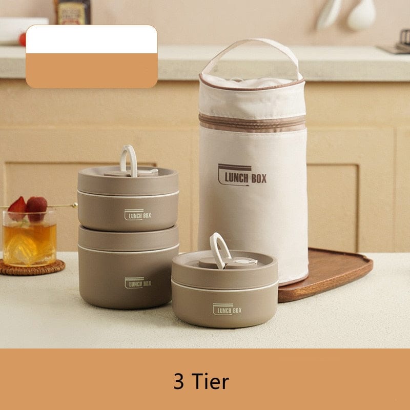 HomeBound Essentials brown 3Tier lunchbag Stainless Steel Thermal Insulated Lunch Box Containers