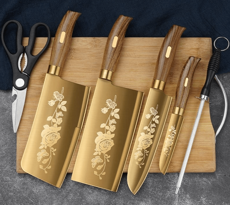 HomeBound Essentials TitanGold: Designer Titanium Kitchen Knife Set