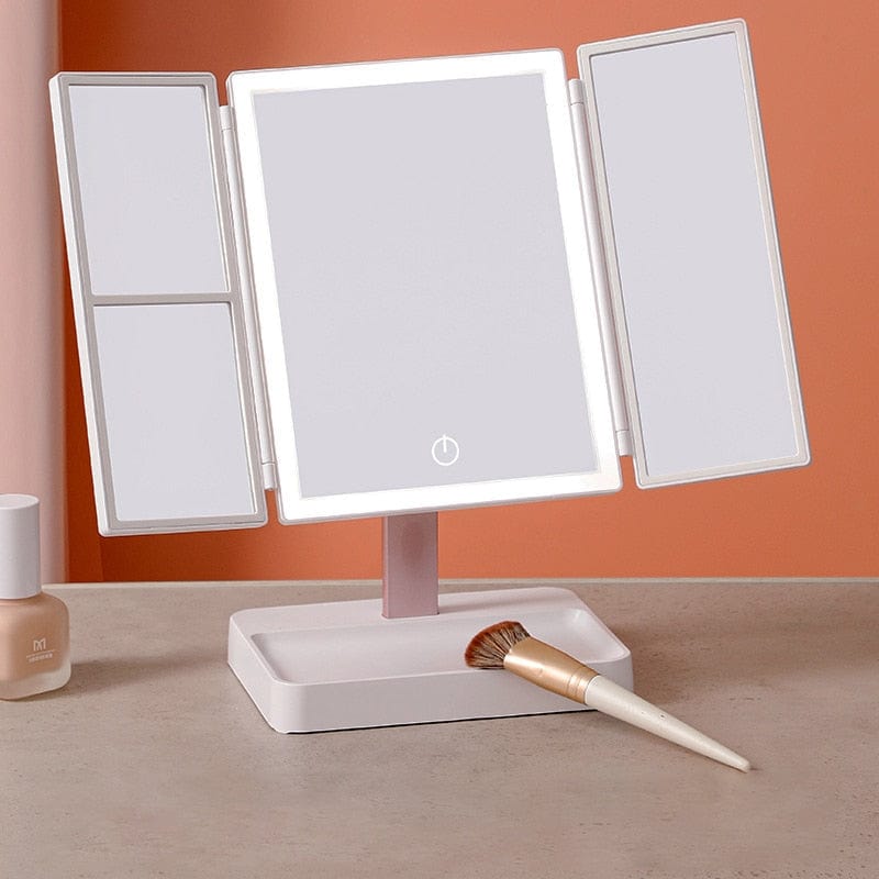 HomeBound Essentials 3 Colors Light Ivory Tri-Folded LED Makeup Touch Screen Adjustable Cosmetic Mirror
