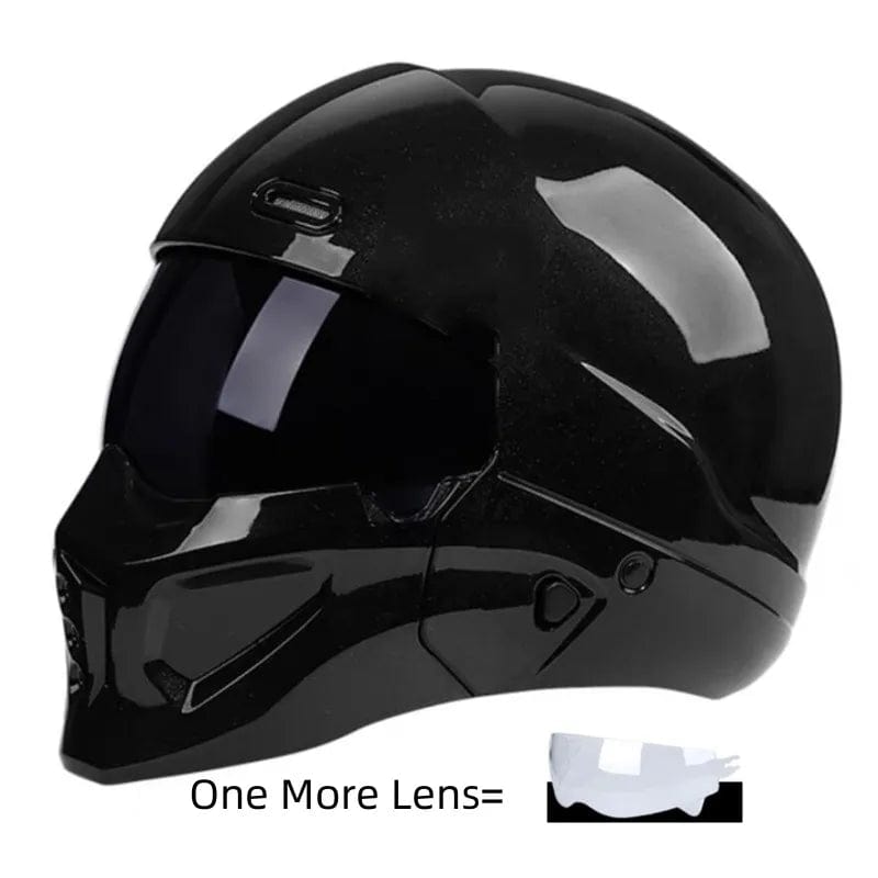 HomeBound Essentials Gloss Black / XS Vintage Retro Iron Man Motorcycle Full Helmet