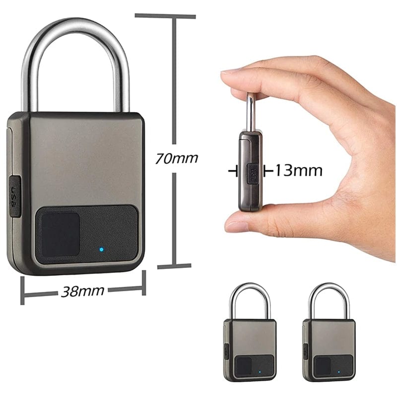 HomeBound Essentials Silver Waterproof Smart  Anti-Theft Fingerprint Padlock Locker USB Charge For Bike Gym
