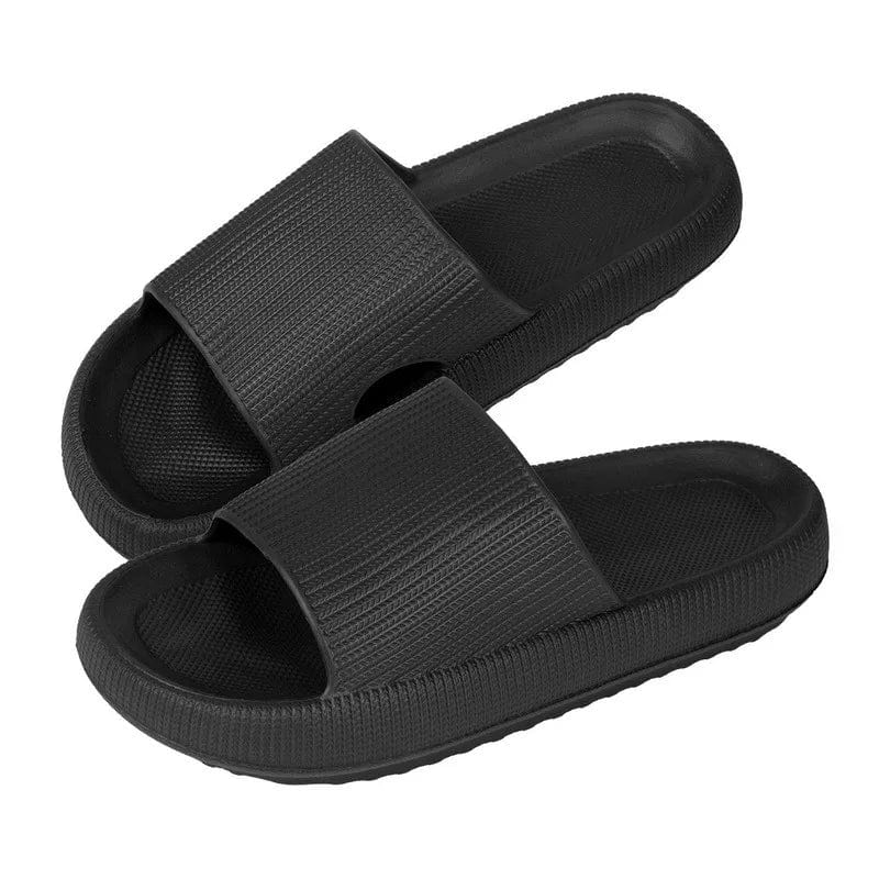 HomeBound Essentials Style 2-Black / 42-43 (Fit 41-42) Women's Solid Summer Slippers - Men's Breathable Square Thick EVA Soft Flip-Flop