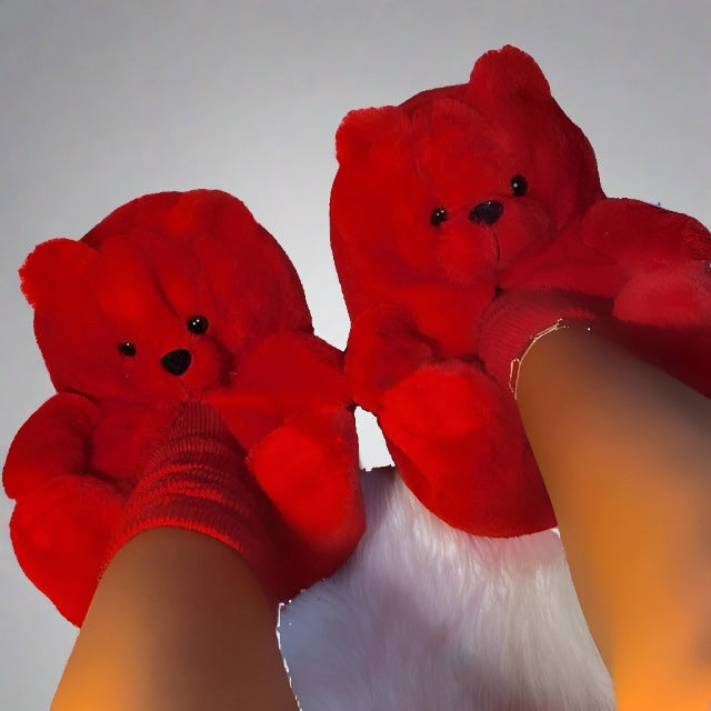 HomeBound Essentials Dark Red / 7 Women's Teddy Bear Plush House Night Slippers