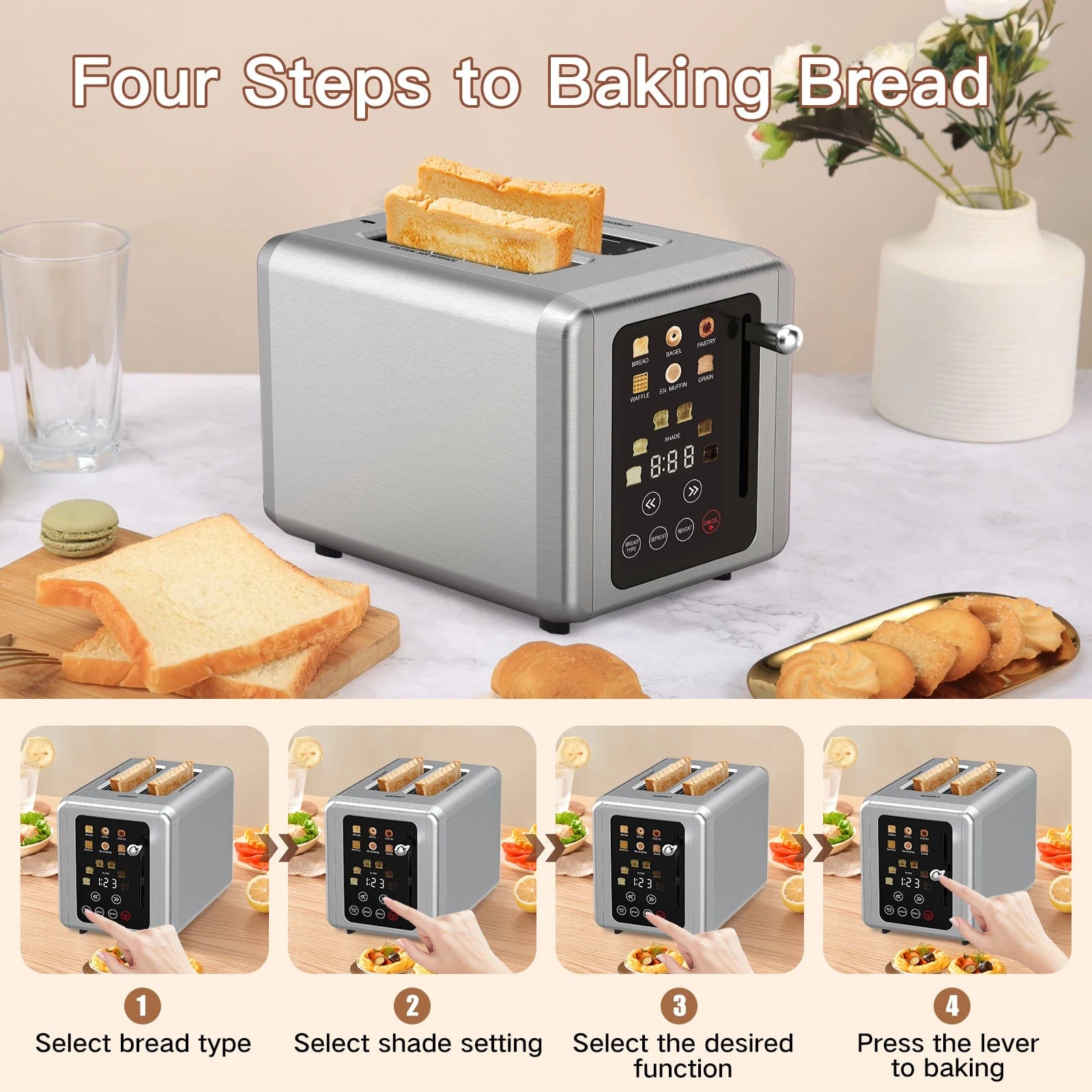 LuxeTouch: 850W Intelligent Breakfast Toaster - Homebound Essentials