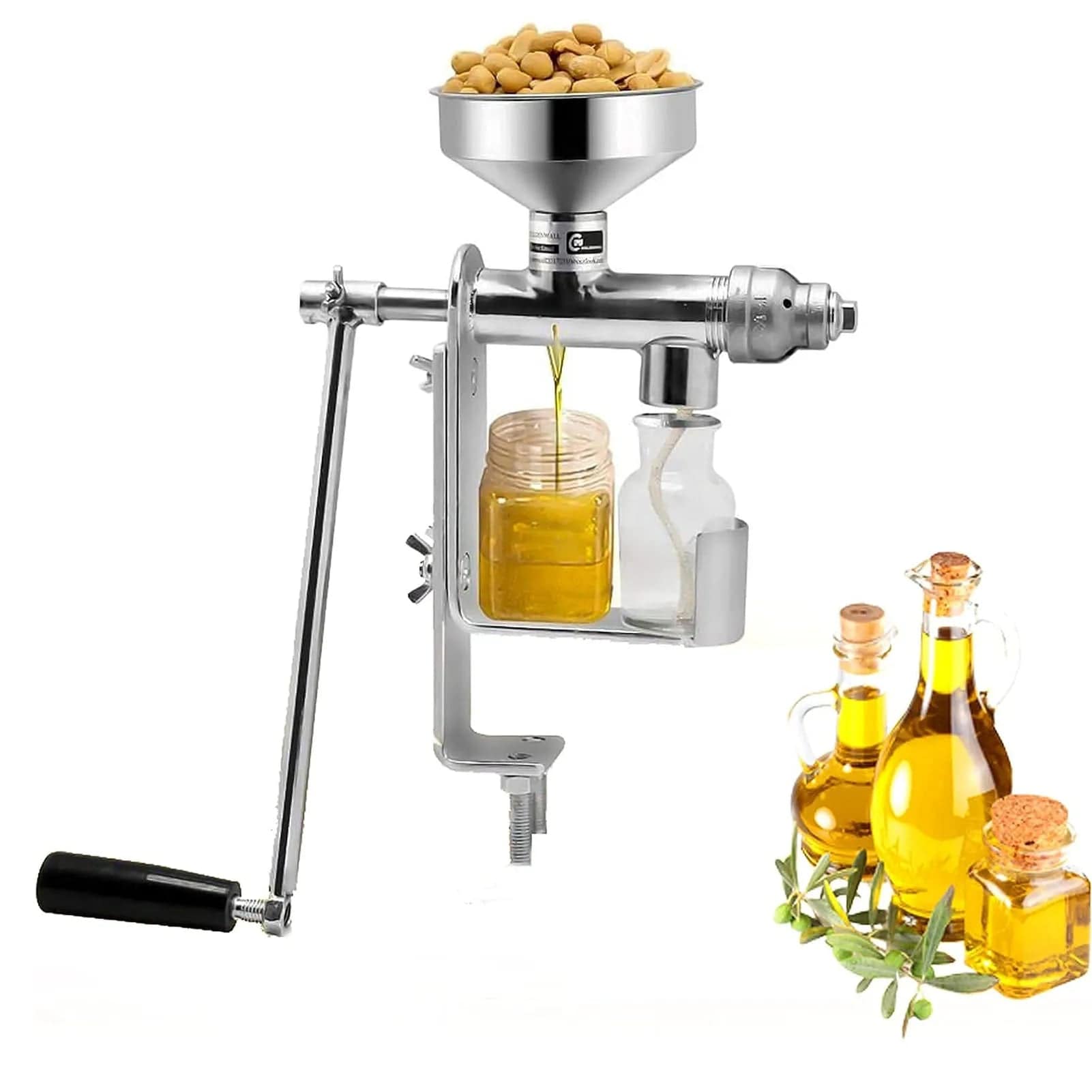 Manual Oil Press Machine - Stainless Steel Cold and Hot Press Oil Maker for Nuts & Seeds - Homebound Essentials