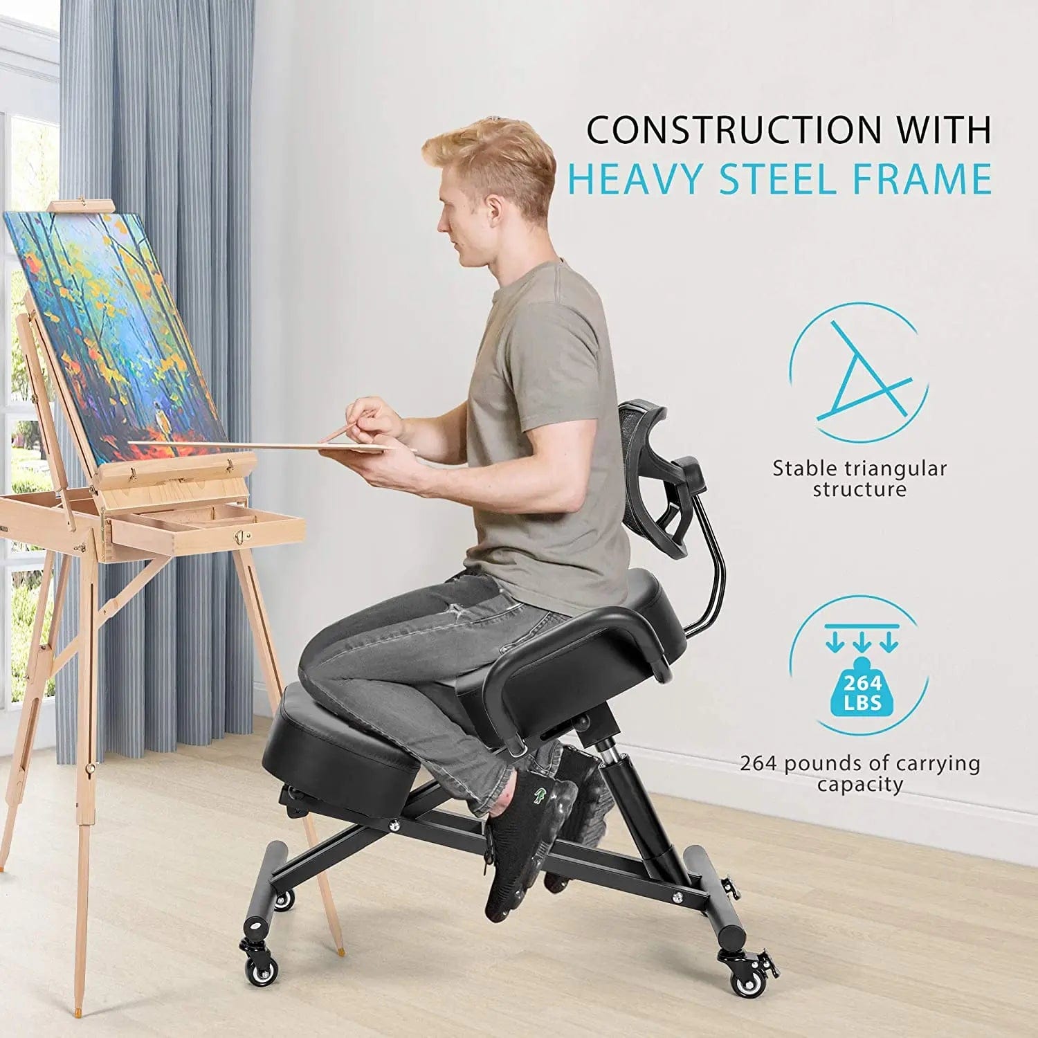 PosturePerfect: Ergonomic Kneeling Chair with Adjustable Height, Backrest and Smooth Gliding Casters for Correct Posture - Homebound Essentials