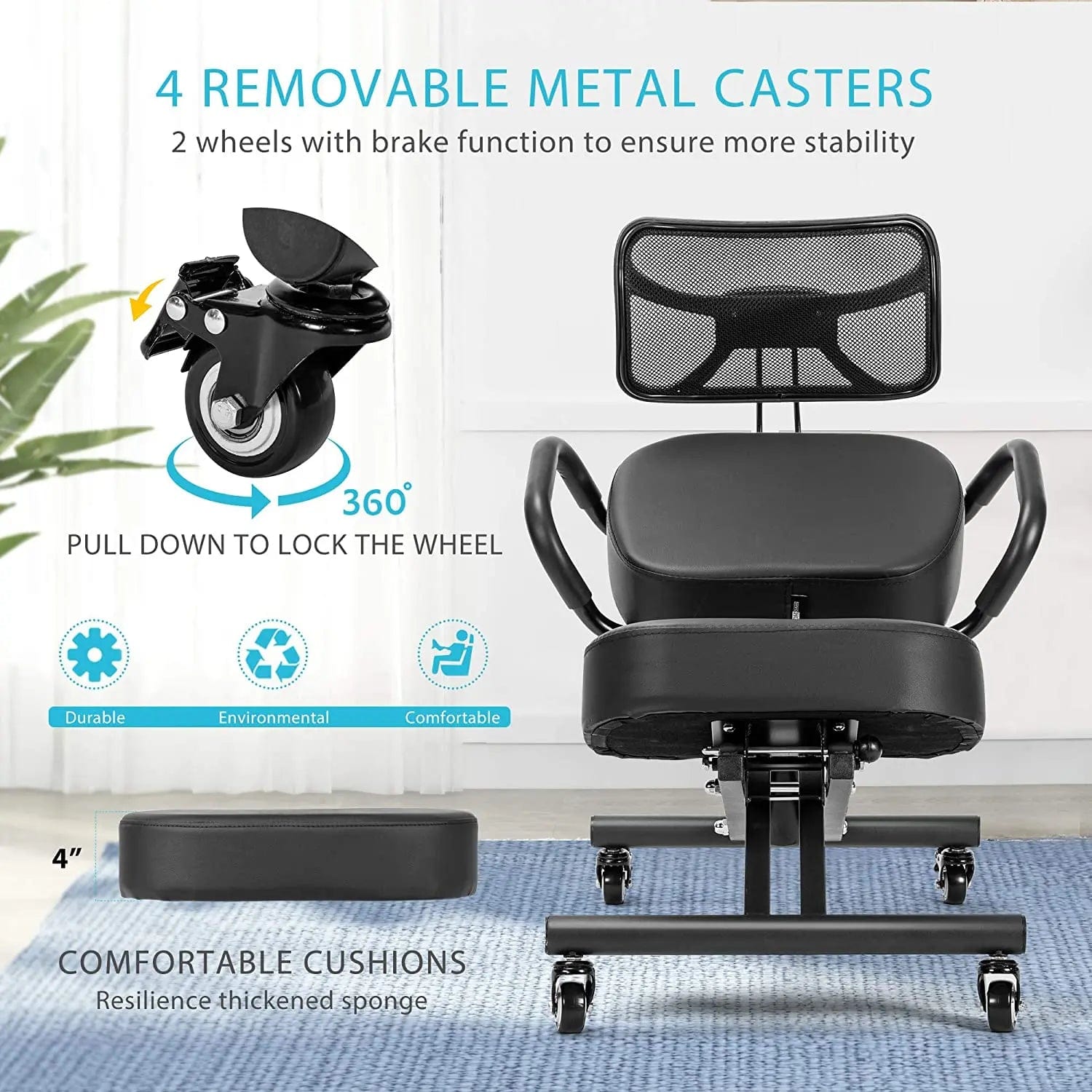 PosturePerfect: Ergonomic Kneeling Chair with Adjustable Height, Backrest and Smooth Gliding Casters for Correct Posture - Homebound Essentials