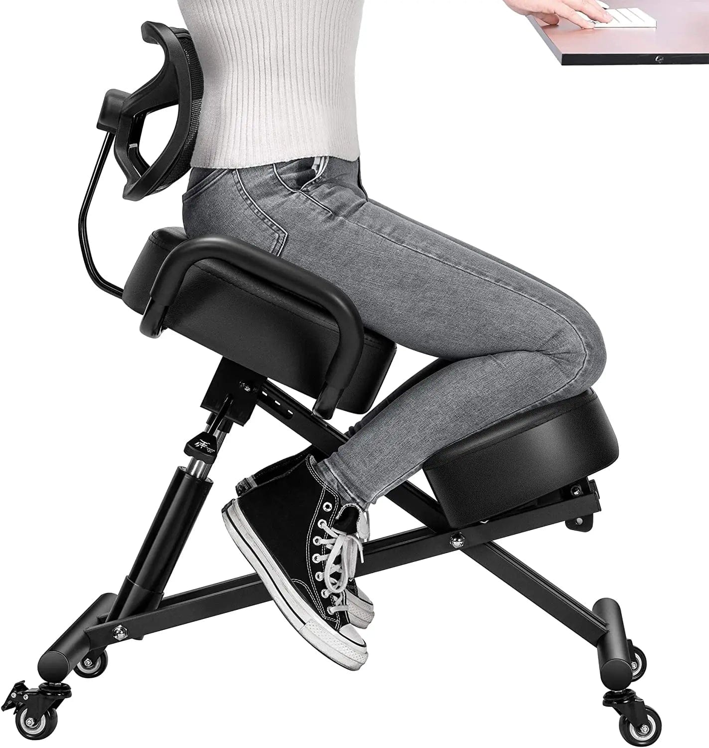 PosturePerfect: Ergonomic Kneeling Chair with Adjustable Height, Backrest and Smooth Gliding Casters for Correct Posture - Homebound Essentials