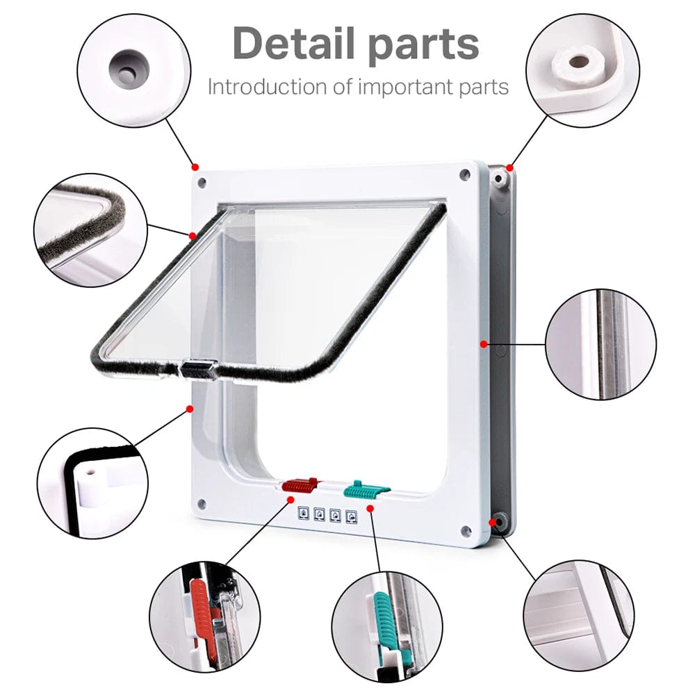 Smart Pet Door - 4 Way Locking ABS Plastic Cat Flap Door with Security Lock - Homebound Essentials